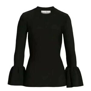 Rachel Parcell Women's Black Viscose/Poly/Nylon Knit Crew Neck Bell Sleeve Sweat